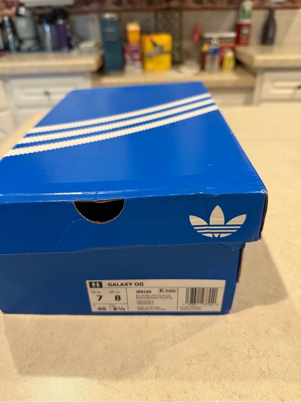 adidas Blue Trefoil Shoe Box with White Three-Stripes